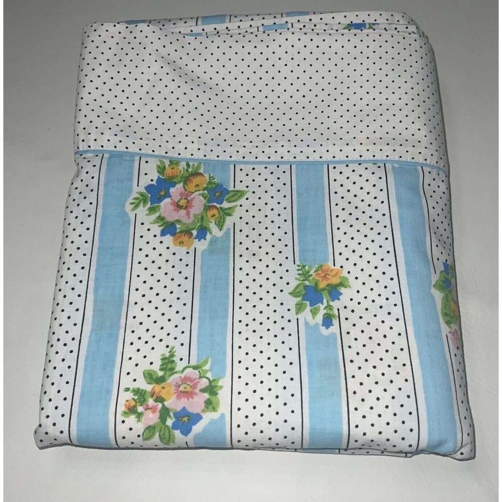 Vintage Bonnie No-iron Muslin Double Flat Sheet Floral Dot 50/50 Poly/Cotton USA